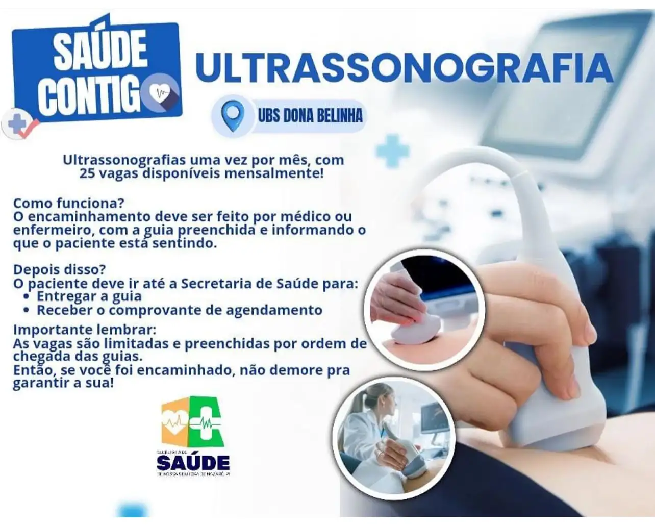Ultrassom na UBS Dona Belinha: agende seu exame com encaminhamento médico ou de enfermagem 🩺💙